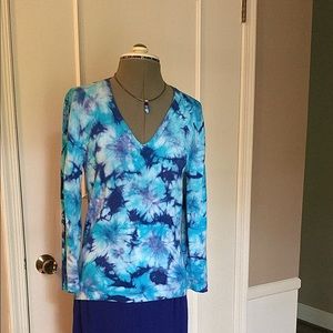 Aqua and navy v-neck sweater